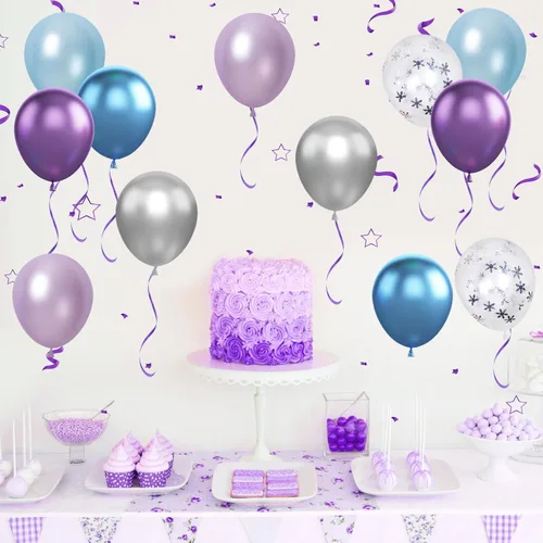 Miniatura 4 de Globos de Frozen, morados, azules, blancos y plateados, 12 pulgadas, copo de nieve, para niña, suministros de fiesta temática, temática de nieve