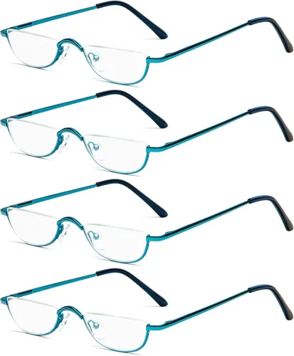 Miniatura 14 de Lentes de lectura de media lectura, 2 pares de lentes con marco de metal de medio borde, lectores de bisagra de resorte con bolsa de cuero para Azul