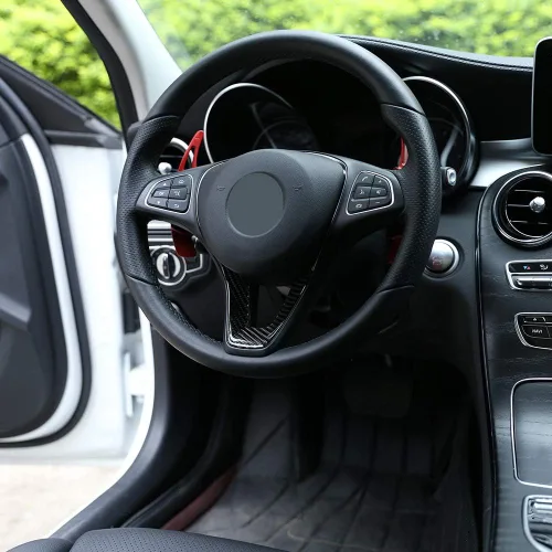Miniatura 4 de YIWANG Adhesivos en forma de U para volante de automóvil de fibra de carbono real para Mercedes Benz GLC Clase C W205 X253 2015-2019 Accesorios
