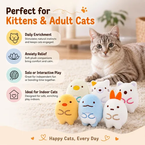 Miniatura 6 de Paquete de 6 juguetes de hierba gatera para gatos de interior – Juguetes de peluche para masticar y patear para gatitos y adultos – Juguetes suaves