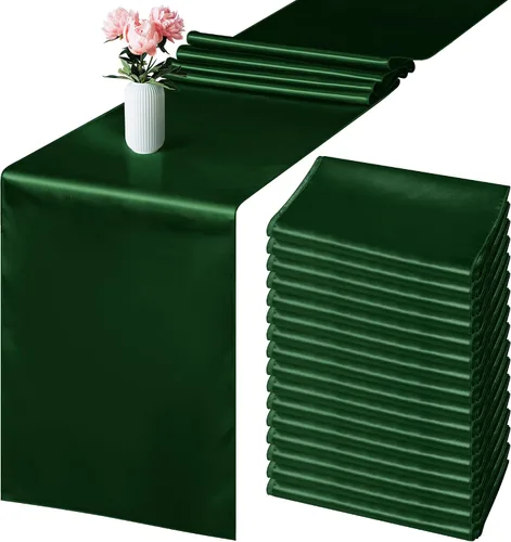 Miniatura 17 de Aneco Paquete de 4 caminos de mesa de satén de 12 x 108 pulgadas de largo, seda brillante y tela suave, camino de mesa para fiesta de banquete