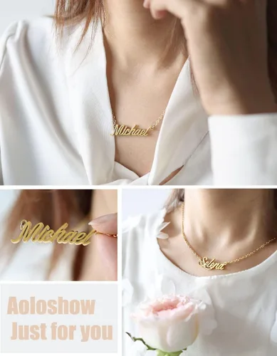 Miniatura 2 de Aoloshow Collar con nombre personalizado con cualquier nombre, joyería para mujer, regalo de dama de honor para nueva mamá, Metal, no aplica