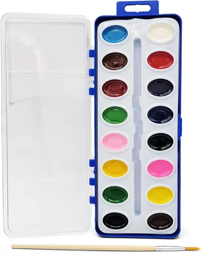 Color Swell Paquete de pintura de acuarela de 16 colores con pinceles de madera, colores de agua lavables