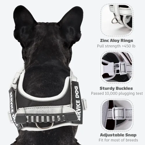 Miniatura 2 de Arnés de chaleco de servicio para perro, arnés de entrenamiento para perro sin tirones con asa y correa de 5 pies, ajustable y reflectante, sin