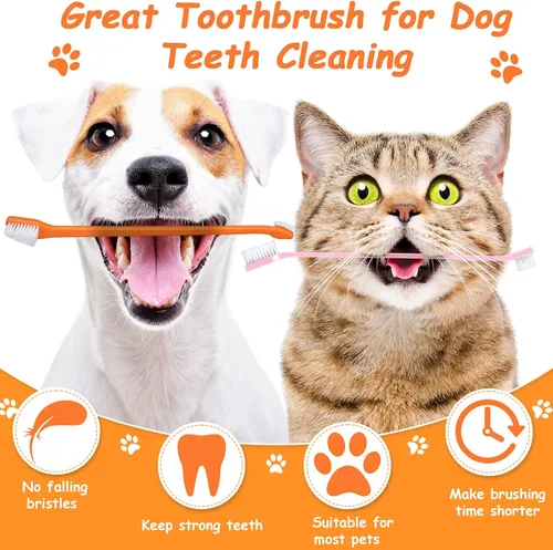 Miniatura 5 de Honeydak Cepillo de dientes para perros, cepillos dentales de doble cabeza, kit de cepillado de dientes para perros, cepillo de dientes de mango