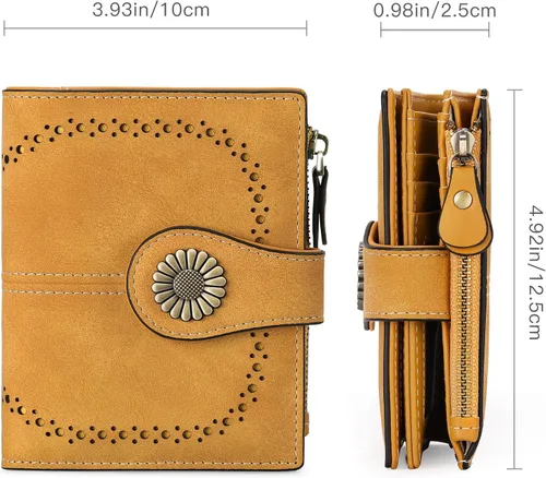 Miniatura 154 de SENDEFN - Billetera pequeña de piel auténtica para mujer, diseño plegable con ventana para tarjeta de identificación