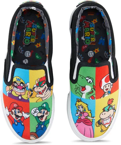 Miniatura 2 de Nintendo Tenis deportivos Mario para niños, zapatos deportivos de lona sin cordones de Super Mario, Luigi, Kirby y Donkey Kong