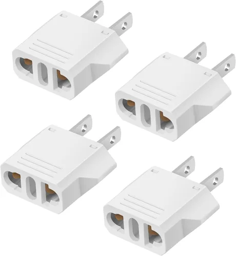 Paquete de 4 adaptadores de enchufe europeo a estadounidense, convertidor de enchufe adaptador de 220 V a 110 V, adaptador de viaje europeo a Blanco