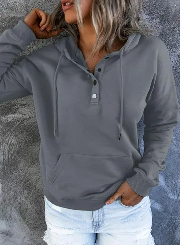 Miniatura 2 de SHEWIN - Sudadera casual con capucha de manga larga, con botones y cordón para mujer, holgada y con bolsillo
