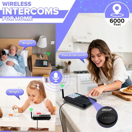 Miniatura 5 de Intercomunicadores inalámbricos para el hogar, intercomunicador de largo alcance de 6000 pies, sistema de intercomunicación doméstica de 10 canales