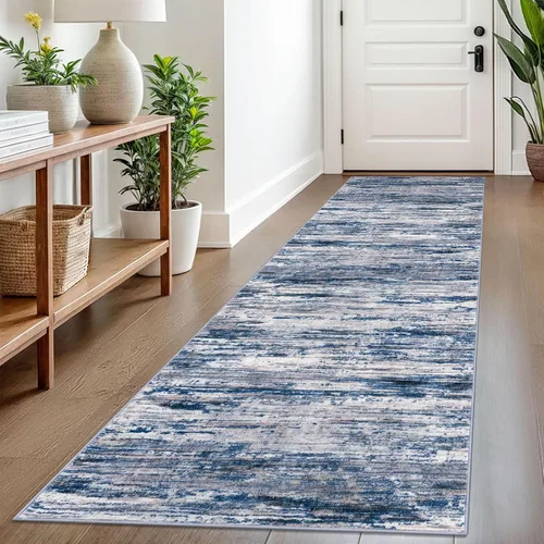 Miniatura 132 de SIILOOM 2 x 3 Alfombra moderna y abstracta para entrada, alfombra neutra azul marino gris multicolor súper suave de área pequeña, alfombras lavables