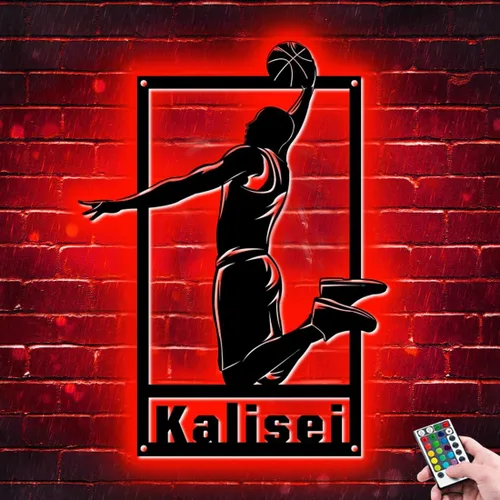 Miniatura 15 de Letrero de metal personalizado para jugador de baloncesto con luz LED, nombre y número personalizados, arte de pared de baloncesto, decoración