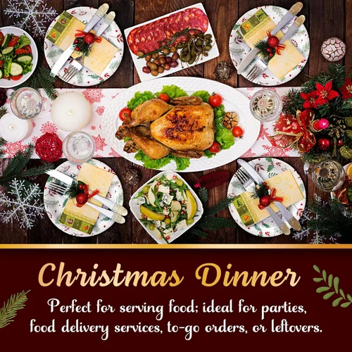 Miniatura 2 de MATICAN Platos de papel para fiesta, paquete de 50 platos de papel desechables, suministros de fiesta de Navidad, diseño de acebo de Navidad, platos