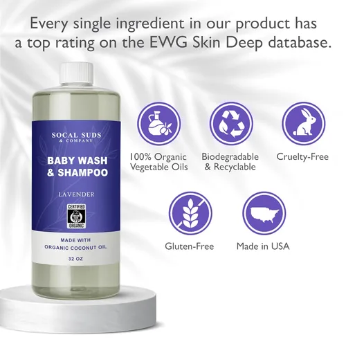 Miniatura 2 de SoCal Suds & Company Champú orgánico 2 en 1 para bebés y gel de baño de Castile Soap - Jabón de Castilla - Jabón corporal suave y champú para pieles