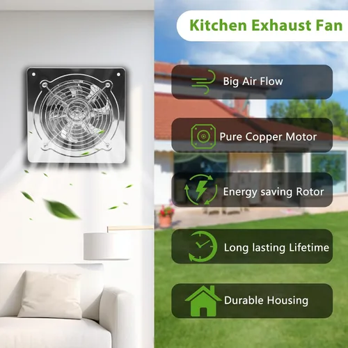 Miniatura 6 de Ventilador de escape de 6 pulgadas con controlador de velocidad, ventilador de escape de cocina de 235 CFM con amortiguador, ventilador de Plata
