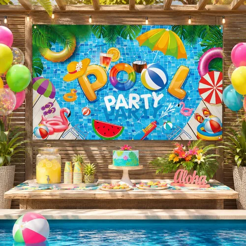 Miniatura 8 de Decoraciones de fiesta de verano en la playa, pancarta de fondo para fiesta de piscina de verano, suministros de decoración de fiesta de piscina, 72