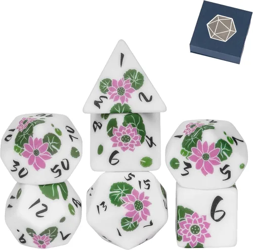 Miniatura 9 de Juego de dados de resina para DND, juego de 7 dados poliédricos negros D&D rellenos con papel de colores brillantes para juegos de rol