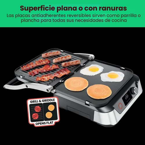 Miniatura 4 de Chefman Prensa de panini digital 5 en 1 y parrilla para sándwiches y plancha para parrilla con placas de asado reversibles y lavables