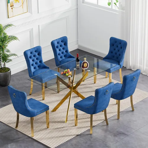Miniatura 27 de Juego de 4 mesas de comedor de cristal para 4, juego de 4 mesas y sillas de cocina modernas, juego de mesa de comedor de cocina de 5 piezas con mesa