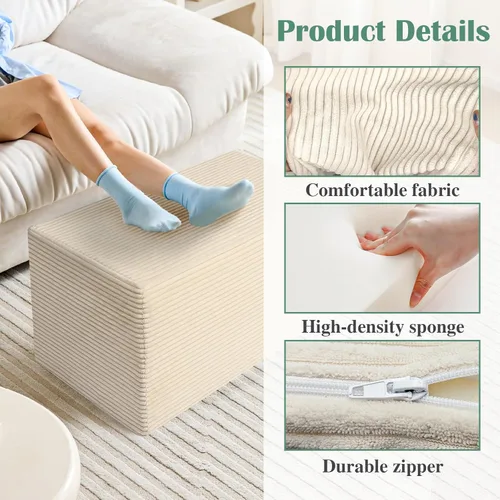 Miniatura 3 de Puf otomano rectangular, puf de relleno con relleno de trozos de espuma, taburete de forro polar coral suave, otomana multiusos para sala de estar