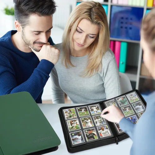 Miniatura 5 de Carpeta de tarjetas con 9 bolsillos, carpeta de tarjetas coleccionables con cremallera de alta calidad, 540 bolsillos de doble cara, álbum de Verde