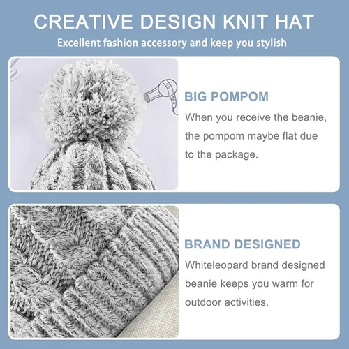 Miniatura 2 de Gorro de invierno para mujer con forro polar cálido, tejido grueso, para esquiar