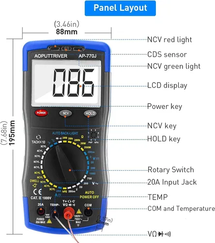 Miniatura 2 de Multímetro digital AP-770J Multímetro automotriz Analizador de motor Manual de rango NCV Multi Tester Medida