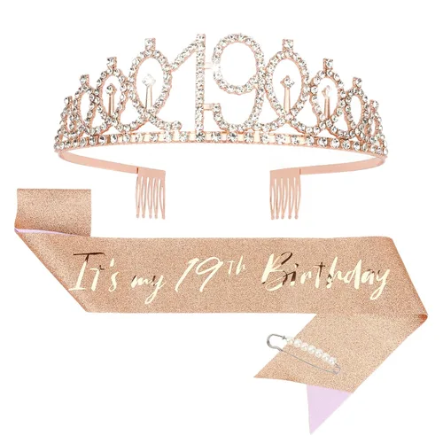 Miniatura 15 de CIEHER Corona de cumpleaños de 10 años, banda + juego de alfileres de perlas - Decoraciones y regalos para favores de fiesta de cumpleaños de 10 10º