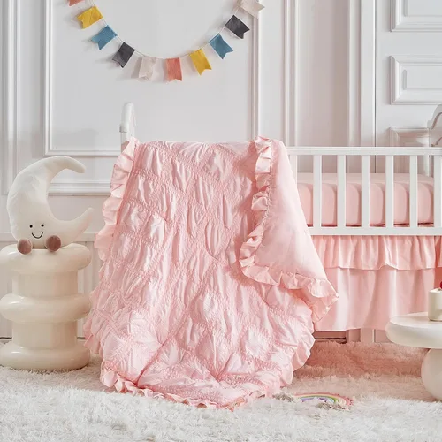 Miniatura 15 de UOZZI BEDDING - Juego de ropa de cama para cuna de 3 piezas con edredón acolchado con volantes para bebé, con sábana ajustada y almohada - Ropa