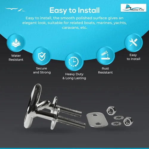Miniatura 4 de MARINE CITY Mount Ski Tow Hooks – 316 Stainless Steel, Mirror-Polished Finish, Corrosion-Resistant – 2-1/2” Ring Diameter, for Boats, Marines