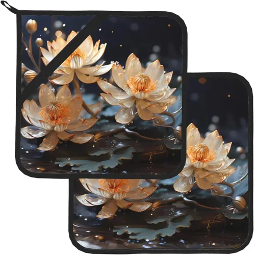 Miniatura 2 de Soportes para ollas de loto blanco bohemio para cocina, resistentes al calor, antideslizantes, almohadillas calientes para cocinar y hornear