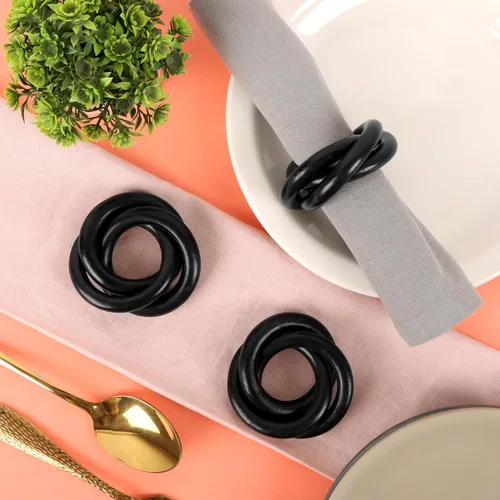 Miniatura 8 de Juego de 12 Servilleteros de Madera de Tres Anillos - Abrazaderas Portaservilletas para Decoración de Mesa de Comedor - Anillos Rústicos Modernos