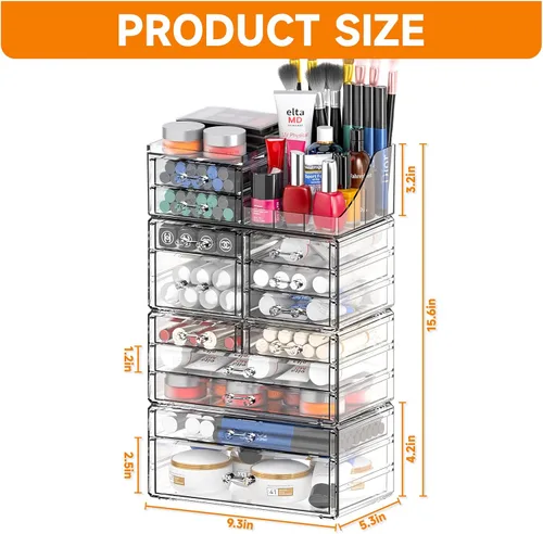 Miniatura 3 de Cq acrylic Organizadores de maquillaje transparentes para tocador, organizador de cuidado de la piel con 5 cajones para cómoda, accesorios