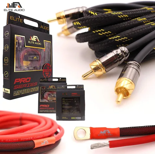 Miniatura 2 de Elite Audio EA-PROK8 + EA-PRO617 Pro Series Kit de cableado de amplificador con combo RCA de 6 canales, 1000 W de potencia máxima, 8GA, cable