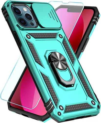 Miniatura 4 de SunStory Funda compatible con iPhone 12 Pro Max con protector de pantalla HD, cubierta de cámara deslizante y soporte de anillo giratorio
