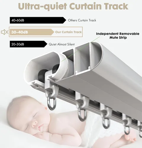 Miniatura 4 de Riel Silencioso para Cortinas Montaje en Techo 6'/8'/10'/12'/15', Ancho 1.7" Riel de Aluminio Blanco para Cortinas, Juego de Rieles para Cortinas