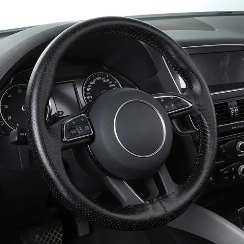 Miniatura 6 de BMLEI Funda de volante de cuero genuino superior con diseño antideslizante, acolchado suave, universal de 15 pulgadas para automóvil, con costura