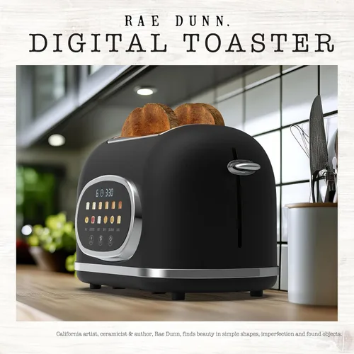 Miniatura 4 de Rae Dunn Tostadora eléctrica digital retro, tostadora de acero inoxidable de 2 rebanadas con pantalla táctil, temporizador de cuenta regresiva, 6