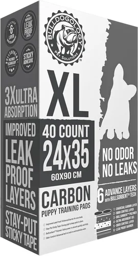 Miniatura 2 de Bulldoglogy Carbon Black XL Almohadillas para orina de perro para perros extra grandes con cinta adhesiva pegajosa - Almohadillas desechables