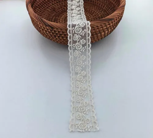 Cinta de encaje, delicada cinta floral beige para decoración de bodas/novia, costura de manualidades, decoración del hogar, 5 yardas (flor beige)