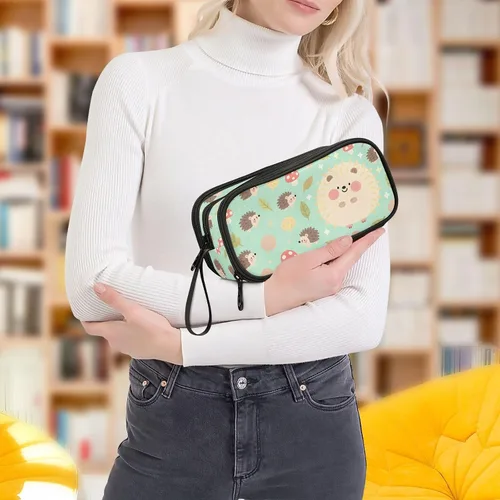 Miniatura 7 de Nylon Teen Pencil Bag Hedgehog Animal Baby Green High Capacity Pencil Case With Zipper School Stationery for Office Teen Boys estuche