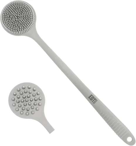 Cepillo corporal de silicona de mango largo flexible y limpiador de cabello, cepillo de ducha de baño, masajeador de cabello y cuero cabelludo,