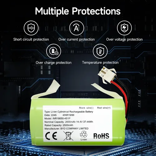Miniatura 4 de Batería de repuesto compatible con Coredy R500+, R300, R650, R3500, R3500S, R600, R580 y Amarey A800, A900, iMartine C800, Tesvor X500 Pro Robot