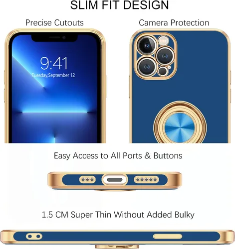Miniatura 9 de BENTOBEN Funda para iPhone 13 Pro con Soporte de Anillo de 360 Grados con Función de Atril Soporte Magnético para Montaje en Coche, Funda Protectora