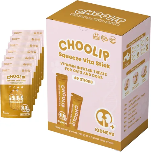 Choolip Squeeze Vita Stick - Golosinas para lamer para gatos y perros, 49 unidades de atún y abadejo con calabaza, arándano y omega-3, caja con 7