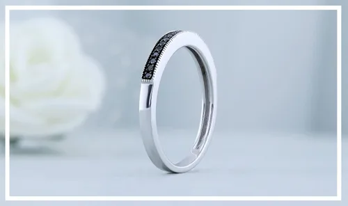 Miniatura 3 de Dazzlingrock Collection Alianza de boda redonda apilable de diamante negro para mujer (0.10 ctw, color negro, claridad oppaco) en plata de ley 925