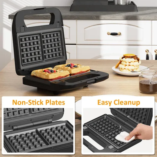 Miniatura 3 de Sunvivi Sandwich Maker Panini Press: waflera con placas extraíbles, prensa para sándwiches 3 en 1 con placas antiadherentes, luces indicadoras
