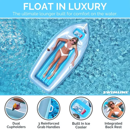 Miniatura 2 de SWIMLINE Flotador Inflable para Piscina Tumbona Balsa Colchón, Colchoneta Divertida, Crucero Clásico, Azul Barco crucero clásico