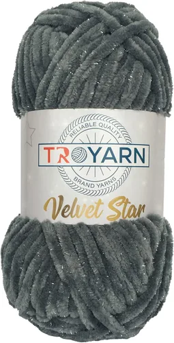 Miniatura 33 de Troyarn Velvet Star (Paquete de 3 Madejas) - Ovillo de felpilla con purpurina plateada para manta de bebé, hilo amigurumi, para ganchillo y tejer