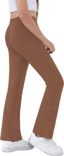 Miniatura 21 de Pantalones de yoga para niñas, cintura cruzada, pierna ancha, pantalones acampanados de entrenamiento de cintura alta